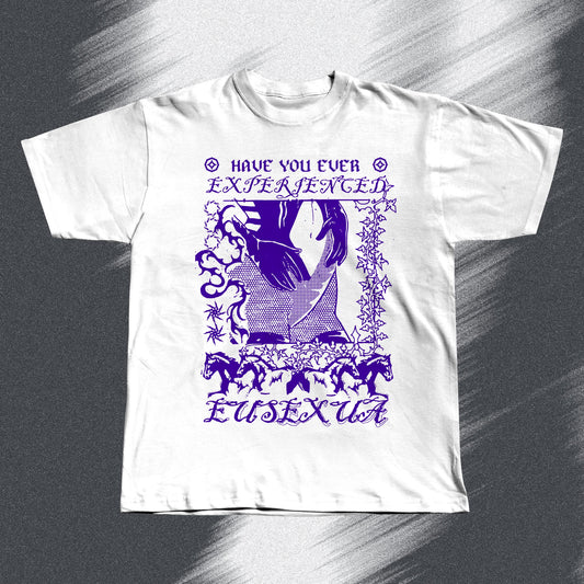 Hand screen-printed FKA twigs EUSEXUA inspired white t-shirt on soft cotton, unisex fit.