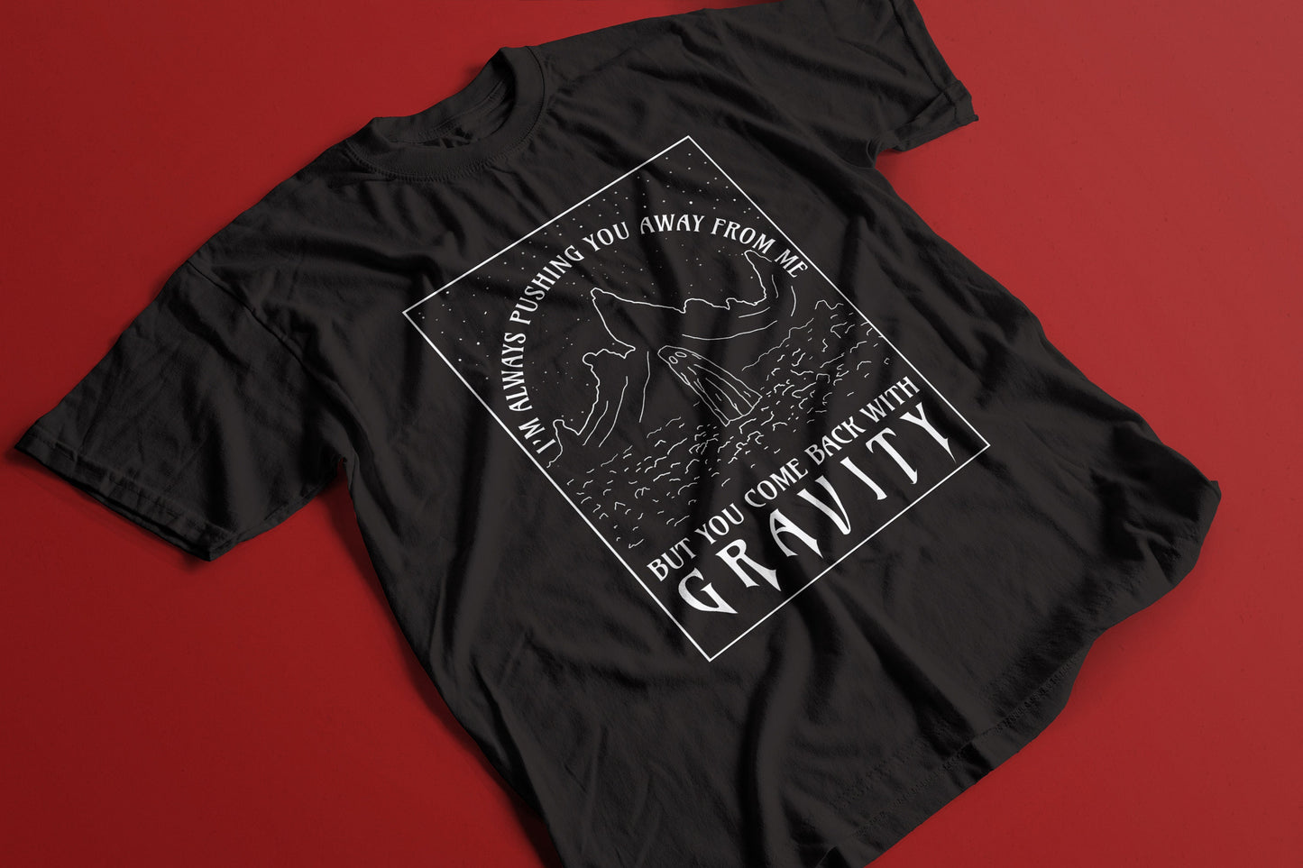 Black unisex t-shirt with screen print design inspired by Phoebe Bridgers’ I Know the End.
