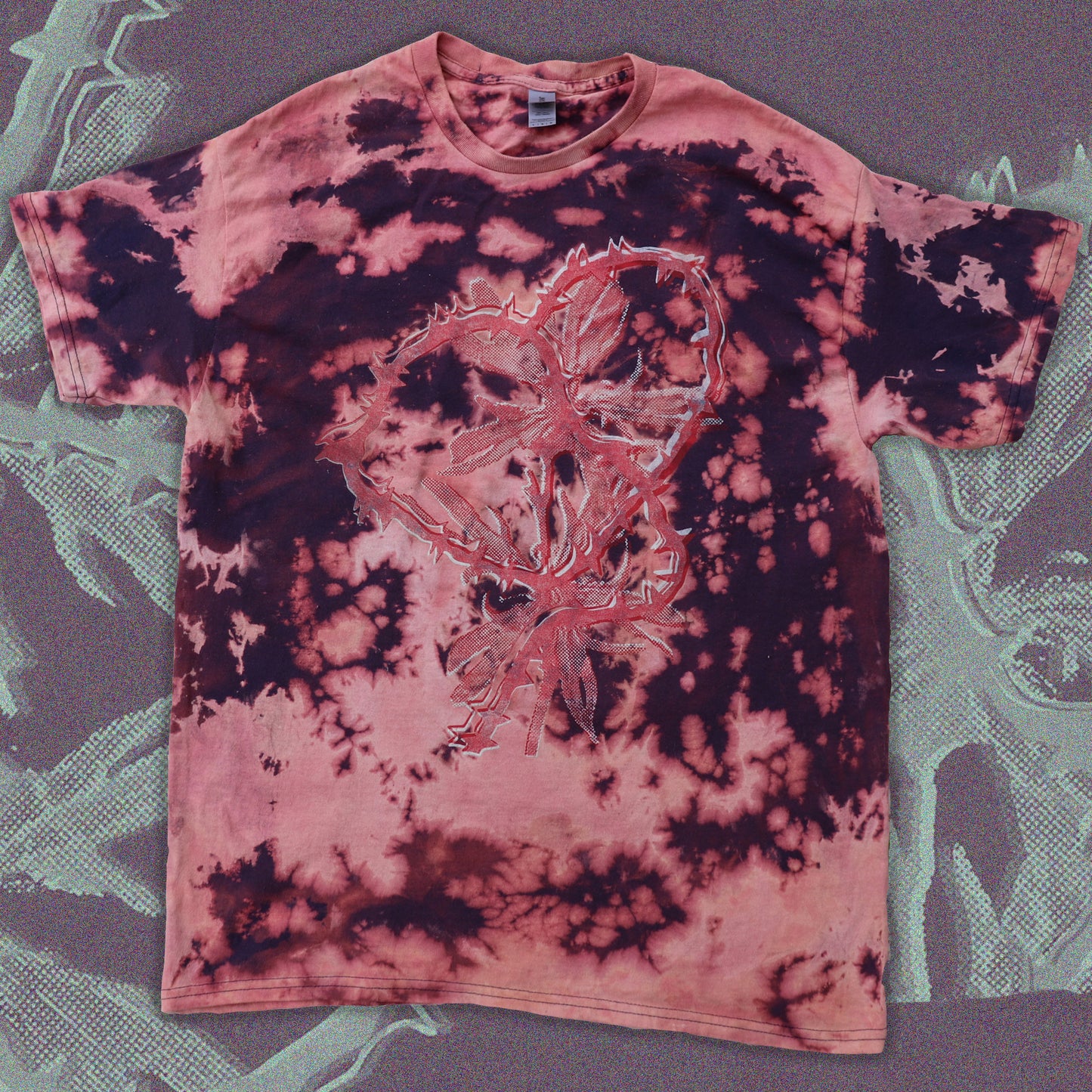 Double Heart Shirt - Bipolia Merch - Hand Screen Printed Bleached Tee