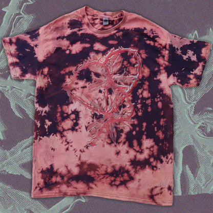 Double Heart Shirt - Bipolia Merch - Hand Screen Printed Bleached Tee