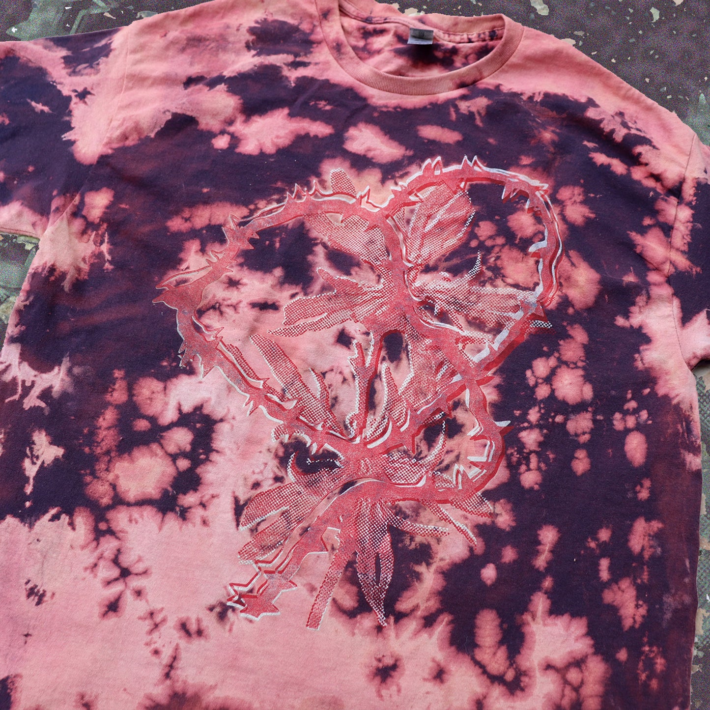 Double Heart Shirt - Bipolia Merch - Hand Screen Printed Bleached Tee