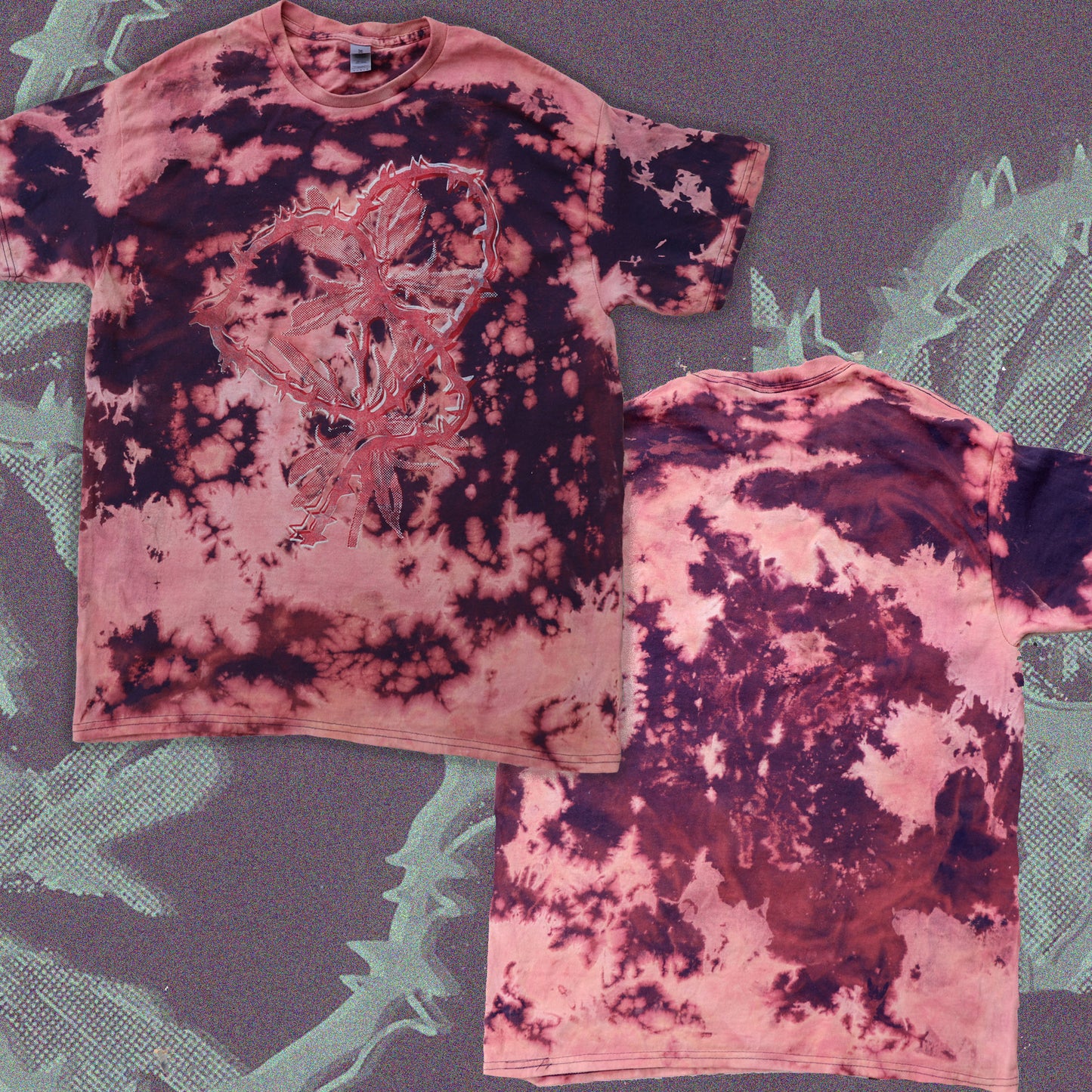 Double Heart Shirt - Bipolia Merch - Hand Screen Printed Bleached Tee