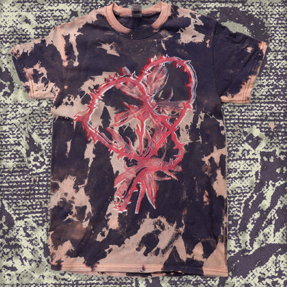 Double Heart Shirt - Bipolia Merch - Hand Screen Printed Bleached Tee