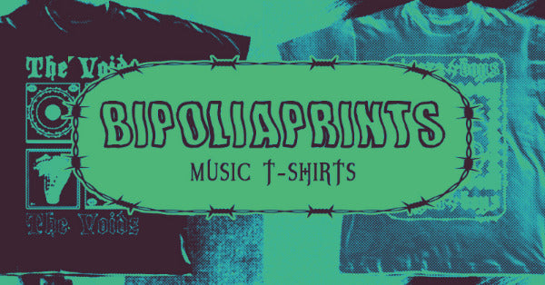 T-shirt with 'Bipoliaprints Music T-Shirts' design on a green background