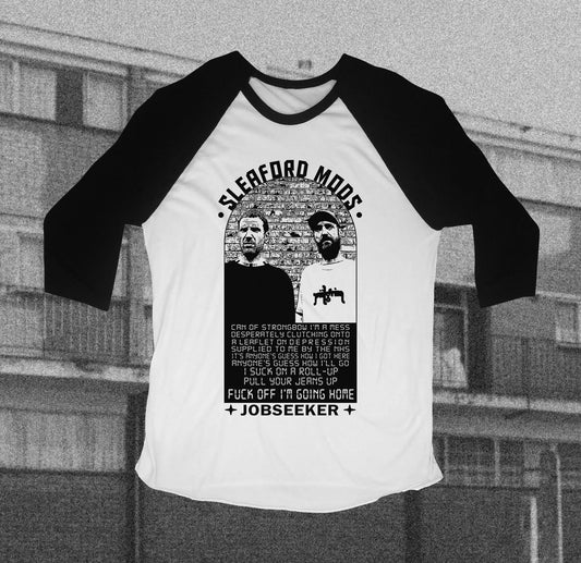 Sleaford Mods Inspired Baseball T-Shirt – Hand Screen Printed