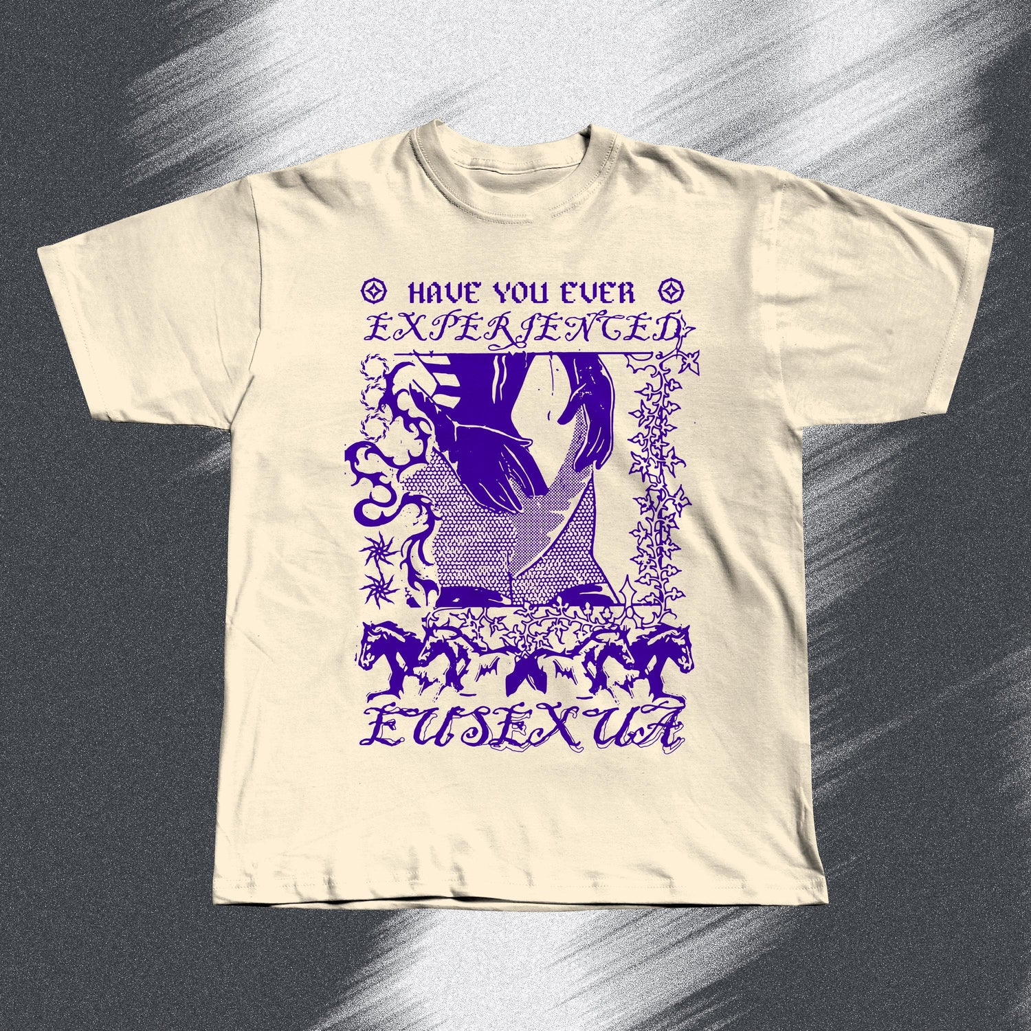 Hand screen-printed FKA twigs EUSEXUA inspired beige t-shirt on soft cotton, unisex fit.