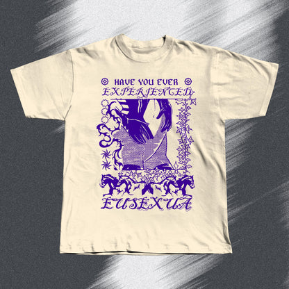 Hand screen-printed FKA twigs EUSEXUA inspired beige t-shirt on soft cotton, unisex fit.
