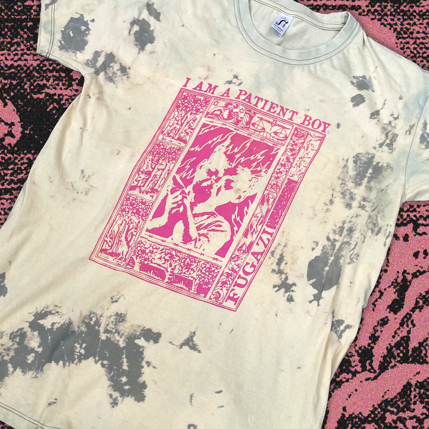 Fugazi Bleached Tie-Dye T-Shirt: Hand Screen Printed Reworked Tee