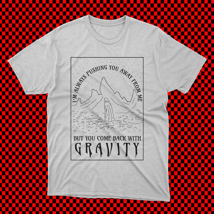 White unisex t-shirt with screen print design inspired by Phoebe Bridgers’ I Know the End.