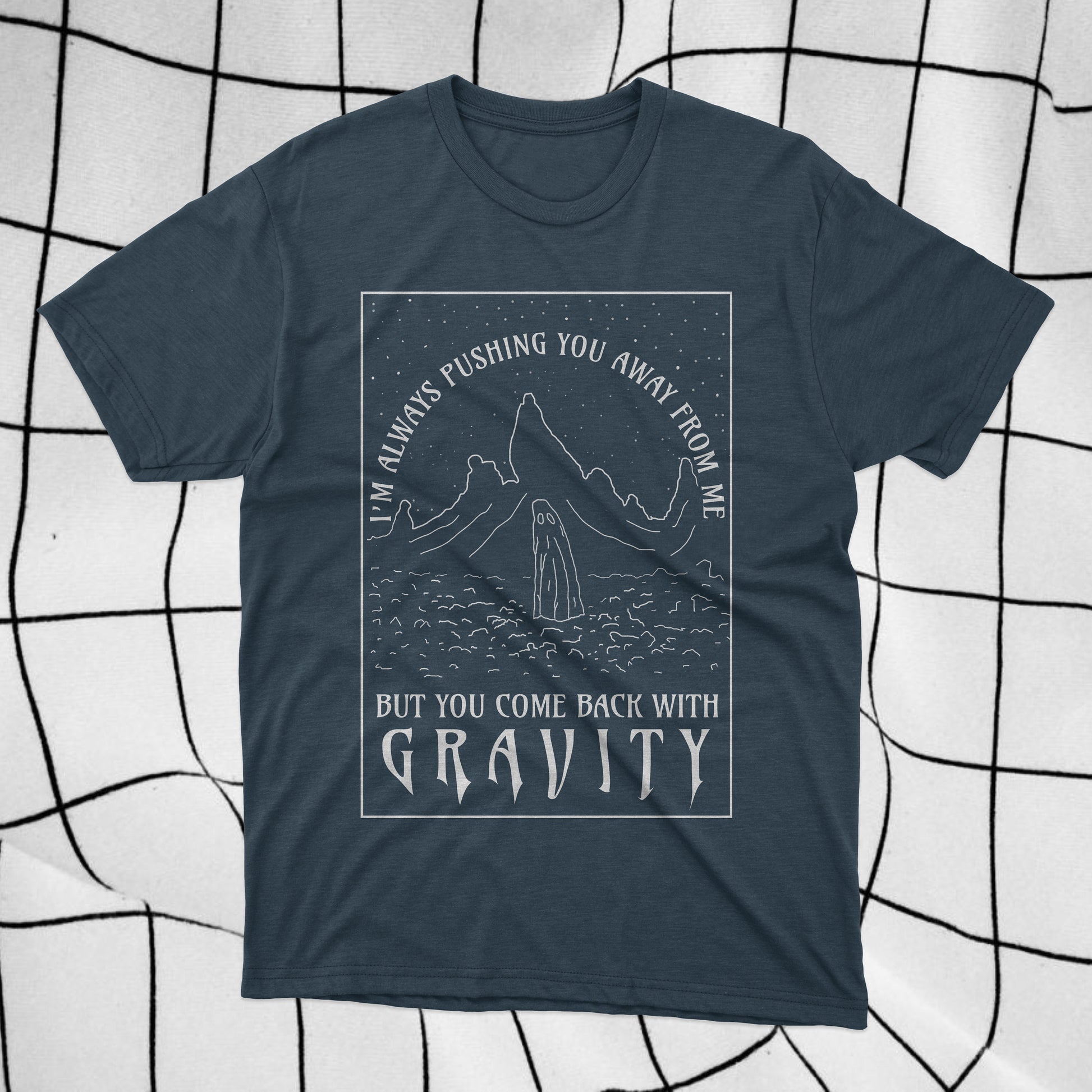 Blue unisex t-shirt with screen print design inspired by Phoebe Bridgers’ I Know the End.