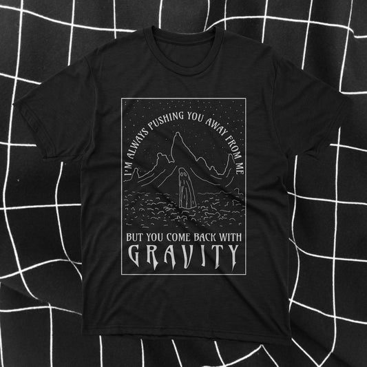Black unisex t-shirt with screen print design inspired by Phoebe Bridgers’ I Know the End.