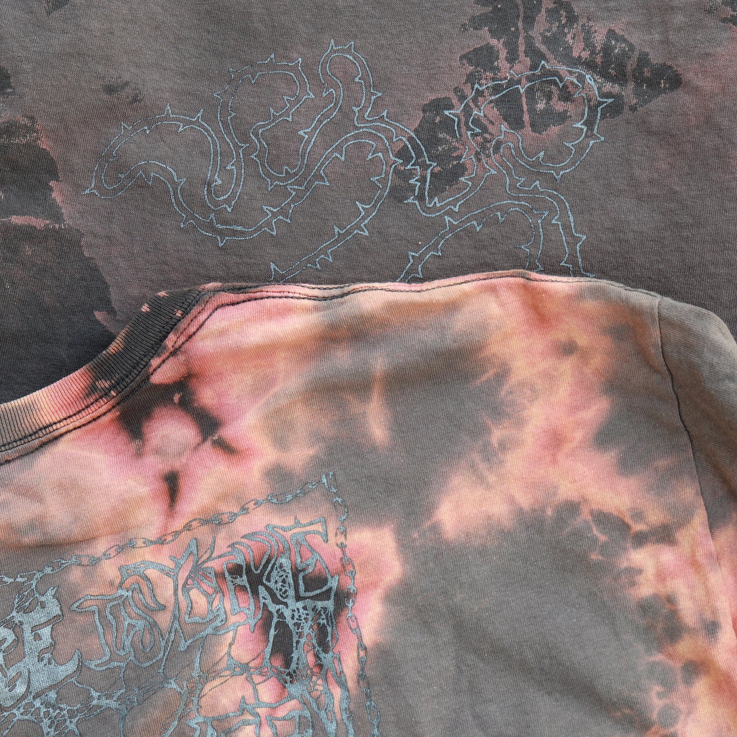 SPIKES/TEETH Bleached Tie-Dye T-Shirt: Hand Screen Printed Reworked Tee