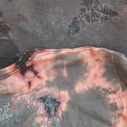 SPIKES/TEETH Bleached Tie-Dye T-Shirt: Hand Screen Printed Reworked Tee