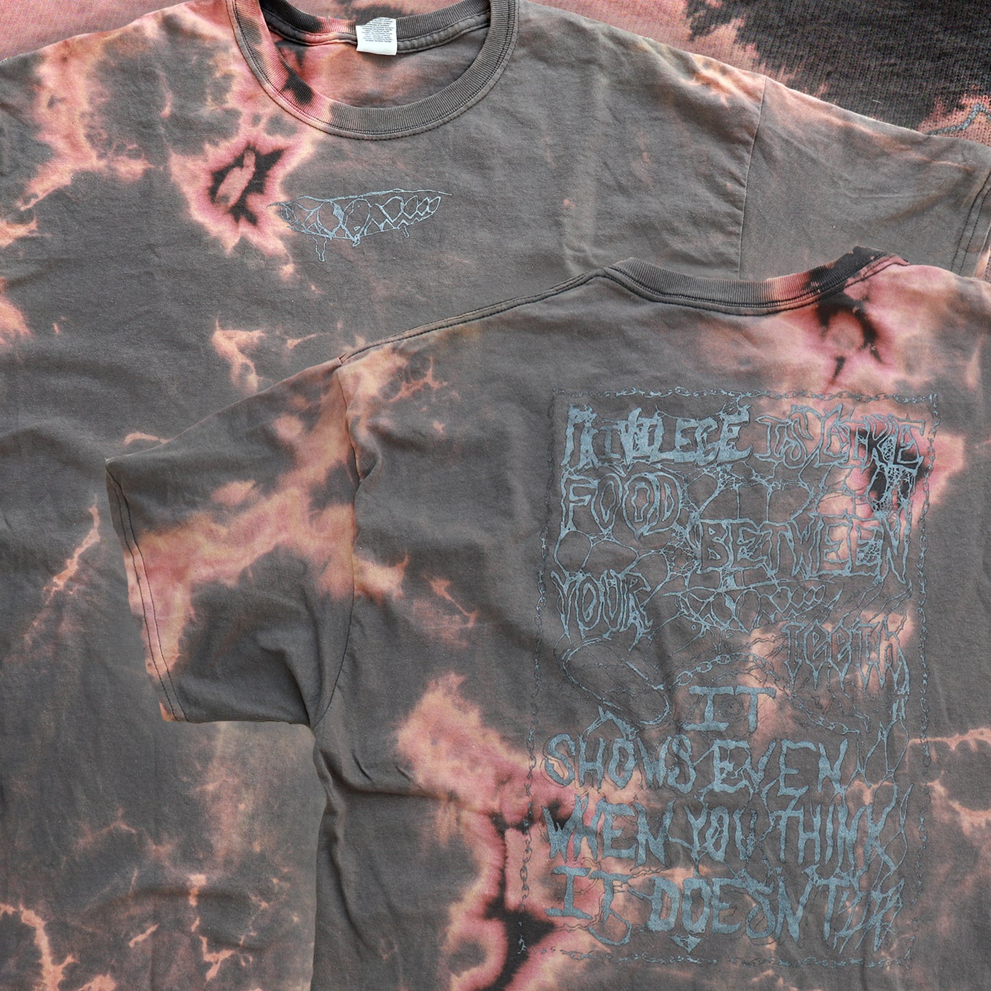 SPIKES/TEETH Bleached Tie-Dye T-Shirt: Hand Screen Printed Reworked Tee