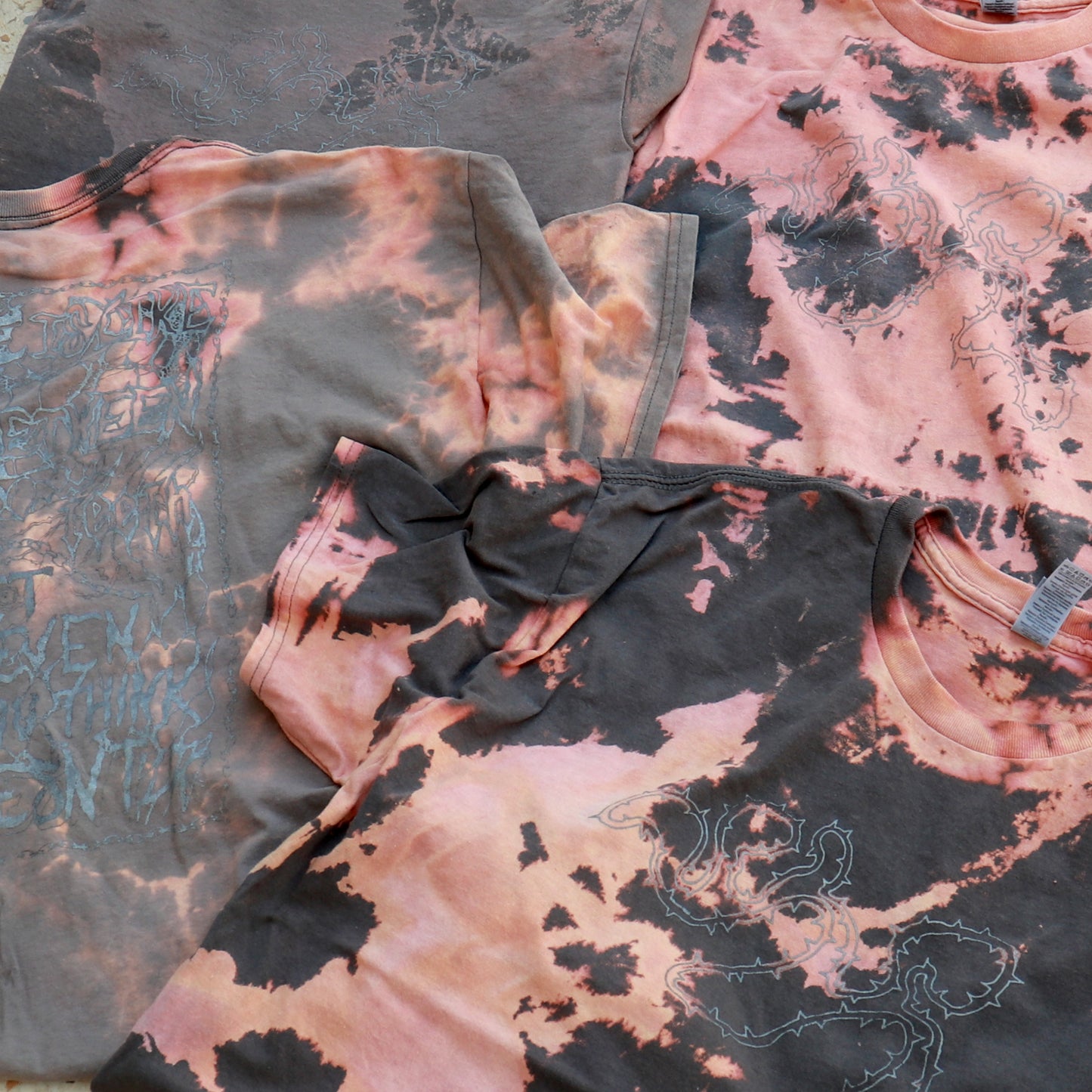 SPIKES/TEETH Bleached Tie-Dye T-Shirt: Hand Screen Printed Reworked Tee