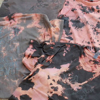 SPIKES/TEETH Bleached Tie-Dye T-Shirt: Hand Screen Printed Reworked Tee