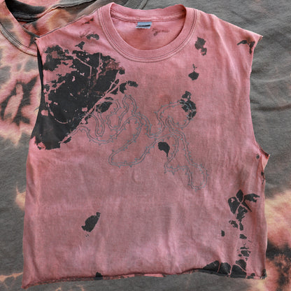 SPIKES/TEETH Bleached Tie-Dye T-Shirt: Hand Screen Printed Reworked Tee