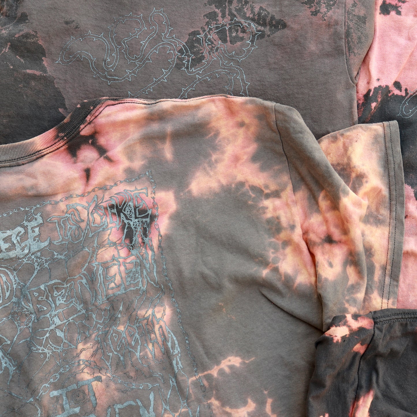 SPIKES/TEETH Bleached Tie-Dye T-Shirt: Hand Screen Printed Reworked Tee