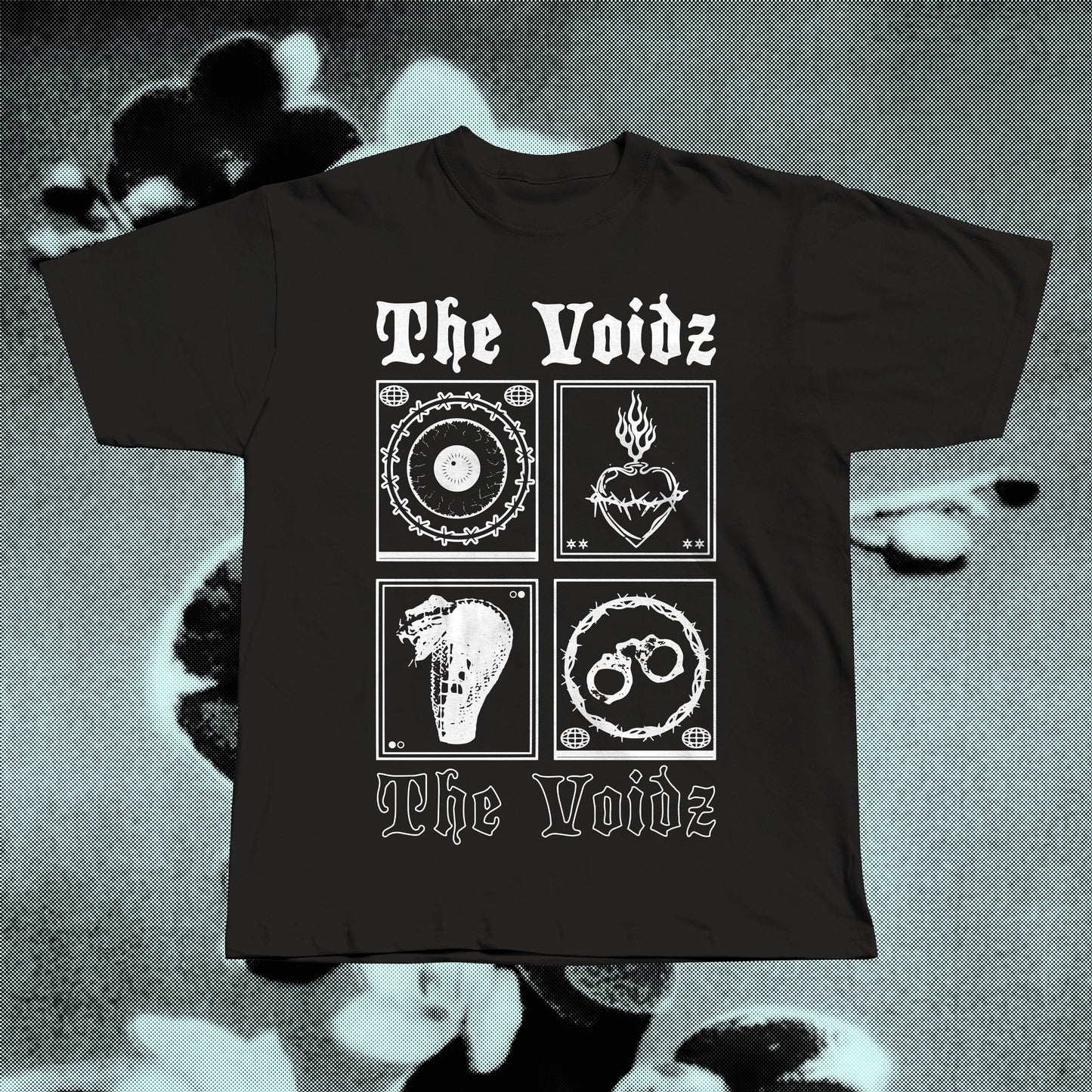 The Voidz band black t-shirt displayed flat, screen-printed on soft cotton
