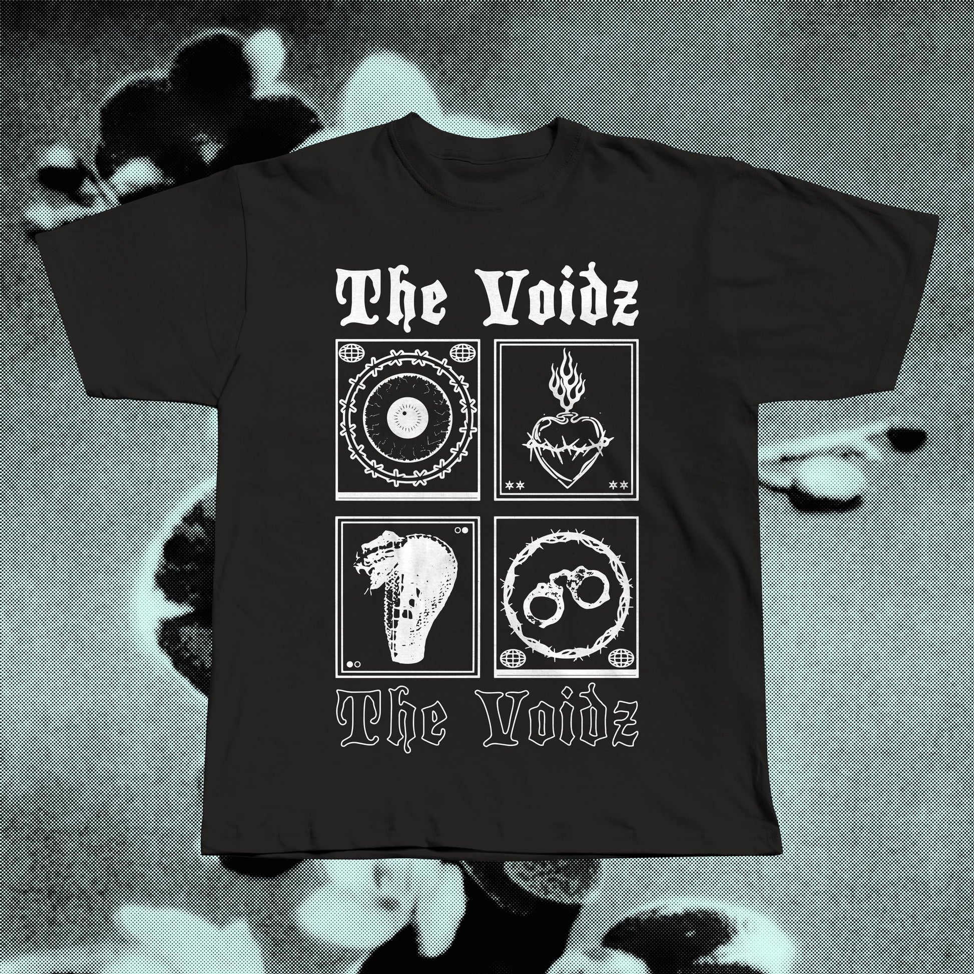 The Voidz band black t-shirt displayed flat, screen-printed on soft cotton