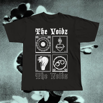 The Voidz band black t-shirt displayed flat, screen-printed on soft cotton